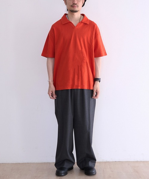 Healthknit(ヘルスニット)の「Healthknit U.S.Cotton Mesh Skipper Collar S/S (#55021)(Tシャツ/カットソー・メンズ・オレンジ/ブラック・MEDIUM/LARGE/X-LARGE)」の7枚目の写真