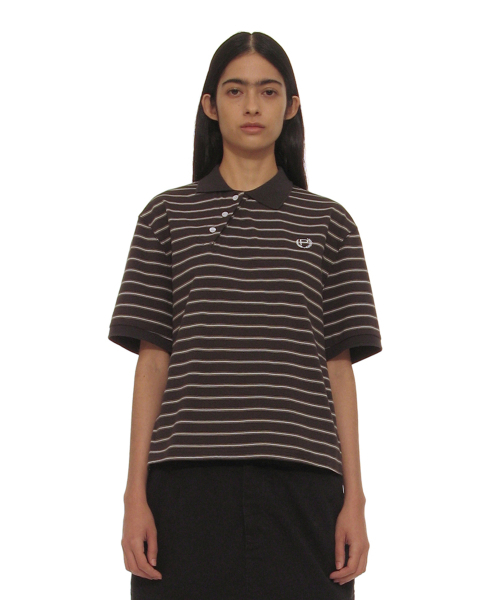 PARTIMENTO WOMEN(パルティメントウィメン)の「アシンメトリックポロレギュラーティー_チャコールストライプ(ポロシャツ・レディース・その他・SMALL/MEDIUM)」の1枚目の写真