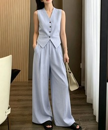 Miniministore（ミニミニストア）の「リネン混ベスト×ワイドパンツセットアップ（セットアップ）」