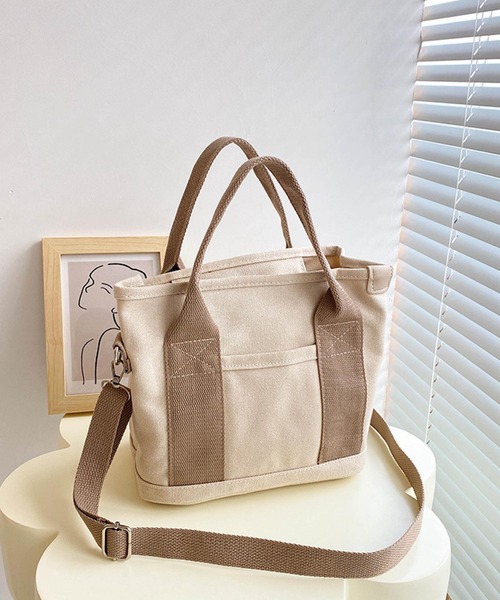 VIBGYOR(ヴィブジョー)の「Mignonjour/2WAYシンプルキャンバスミニトートバッグ M2934(トートバッグ・レディース・ブラック/アイボリー/ブラウン・FREE)」の3枚目の写真