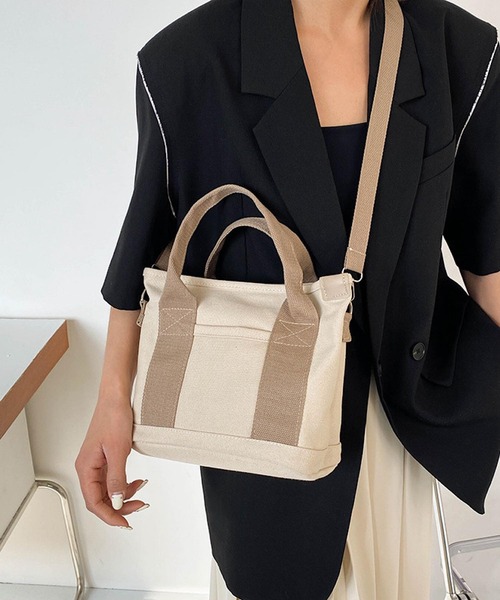 VIBGYOR(ヴィブジョー)の「Mignonjour/2WAYシンプルキャンバスミニトートバッグ M2934(トートバッグ・レディース・ブラック/アイボリー/ブラウン・FREE)」の5枚目の写真