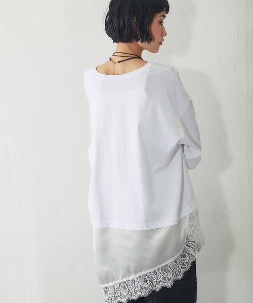 ANOTHER S(アナザーエス)の「裾サテンレース ドッキング オーバーTシャツ チュニック(Tシャツ/カットソー・レディース・ブラック/ホワイト・FREE)」の10枚目の写真