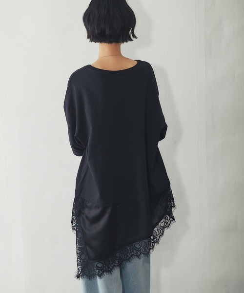 ANOTHER S(アナザーエス)の「裾サテンレース ドッキング オーバーTシャツ チュニック(Tシャツ/カットソー・レディース・ブラック/ホワイト・FREE)」の20枚目の写真