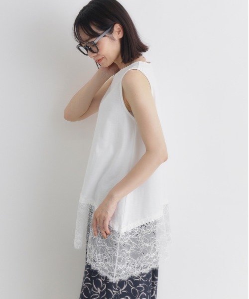 Right-on（ライトオン）の「【HONEYSUCKLE ROSE】レース切替ノースリーブTシャツ（タンクトップ・レディース・ホワイト/ブラック・L）」の5枚目の写真