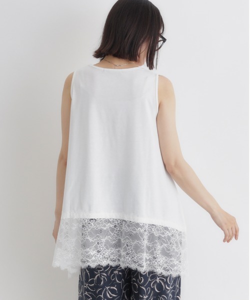 Right-on（ライトオン）の「【HONEYSUCKLE ROSE】レース切替ノースリーブTシャツ（タンクトップ・レディース・ホワイト/ブラック・L）」の6枚目の写真