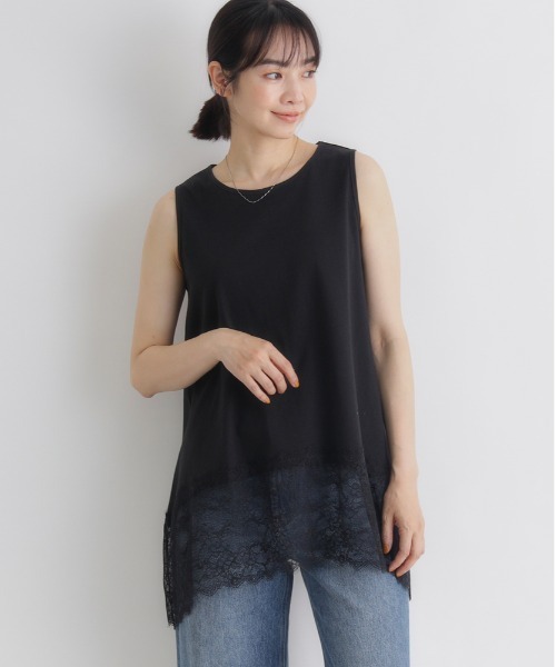 Right-on（ライトオン）の「【HONEYSUCKLE ROSE】レース切替ノースリーブTシャツ（タンクトップ・レディース・ホワイト/ブラック・L）」の9枚目の写真