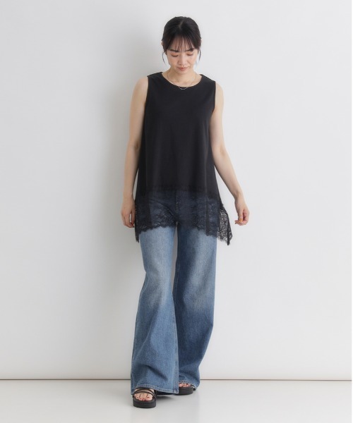 Right-on（ライトオン）の「【HONEYSUCKLE ROSE】レース切替ノースリーブTシャツ（タンクトップ・レディース・ホワイト/ブラック・L）」の12枚目の写真