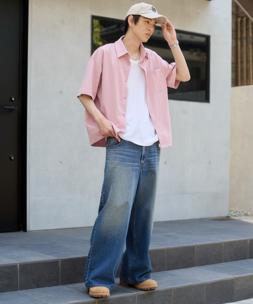 WEGO(ウィゴー)の「WEGO/クロップドSS無地シャツ(シャツ/ブラウス・メンズ・サックスブルー/ホワイト/ピンク・LARGE/MEDIUM)」の6枚目の写真