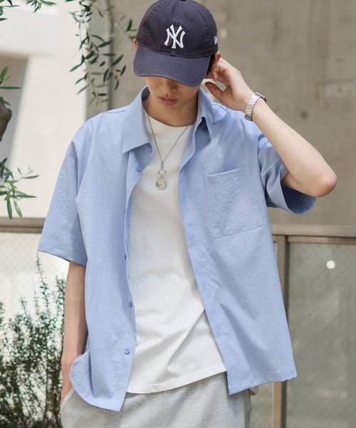 WEGO(ウィゴー)の「WEGO/クロップドSS無地シャツ(シャツ/ブラウス・メンズ・サックスブルー/ホワイト/ピンク・LARGE/MEDIUM)」の16枚目の写真