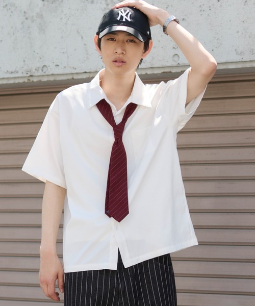 WEGO(ウィゴー)の「WEGO/クロップドSS無地シャツ(シャツ/ブラウス・メンズ・サックスブルー/ホワイト/ピンク・LARGE/MEDIUM)」の11枚目の写真