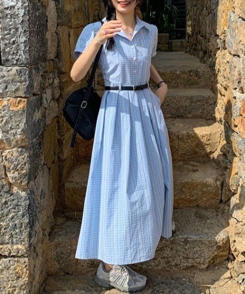 AMAJI(アマジ)の「ストライプ柄 シャツワンピース(シャツワンピース・レディース・ライトブルー・SMALL/MEDIUM/LARGE/X-LARGE)」の1枚目の写真