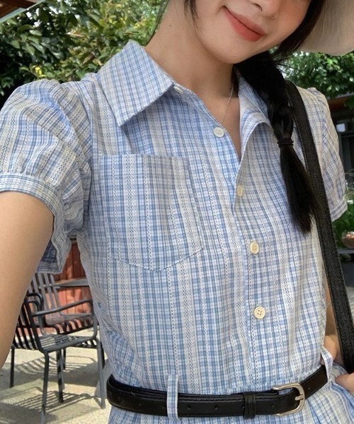 AMAJI(アマジ)の「ストライプ柄 シャツワンピース(シャツワンピース・レディース・ライトブルー・SMALL/MEDIUM/LARGE/X-LARGE)」の5枚目の写真