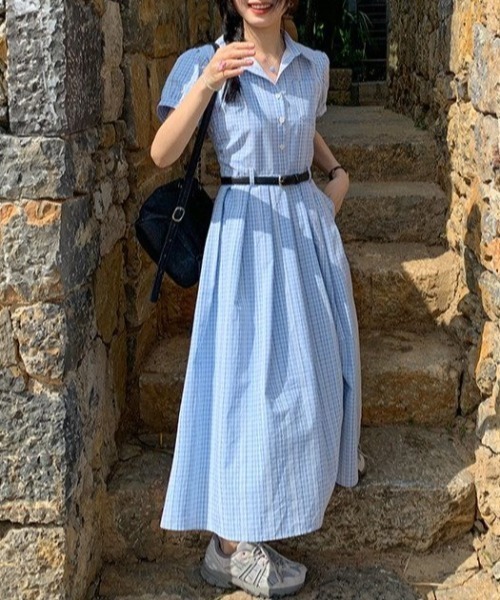 AMAJI(アマジ)の「ストライプ柄 シャツワンピース(シャツワンピース・レディース・ライトブルー・SMALL/MEDIUM/LARGE/X-LARGE)」の2枚目の写真