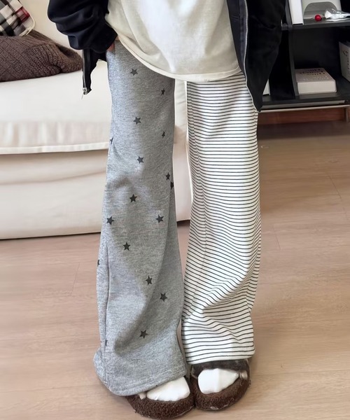 AsheKsha（アシクシャ）の「個性パッチワークストライプ星柄ワイドパンツ（その他パンツ・レディース・グレー・F）」の2枚目の写真