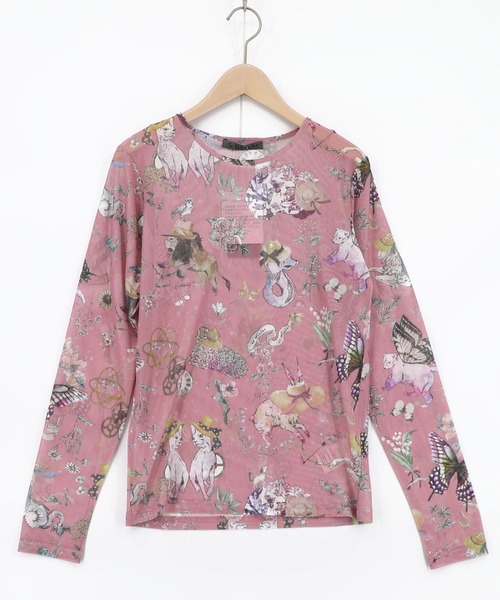 iS ScoLar（イズスカラー）の「562217：星座柄 チュールシアーインナー（Tシャツ/カットソー・レディース・ブラック/ピンク/アイボリー・M）」の3枚目の写真