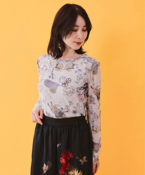 iS ScoLar（イズスカラー）の「562217：星座柄 チュールシアーインナー（Tシャツ/カットソー・レディース・ブラック/ピンク/アイボリー・M）」の18枚目の写真