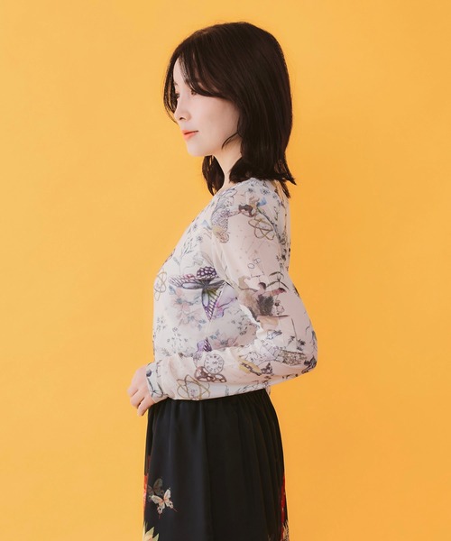 iS ScoLar（イズスカラー）の「562217：星座柄 チュールシアーインナー（Tシャツ/カットソー・レディース・ブラック/ピンク/アイボリー・M）」の12枚目の写真