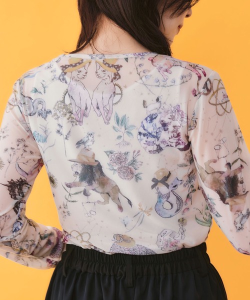 iS ScoLar（イズスカラー）の「562217：星座柄 チュールシアーインナー（Tシャツ/カットソー・レディース・ブラック/ピンク/アイボリー・M）」の14枚目の写真