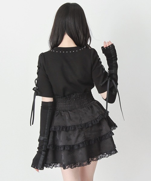 DearMyLove(ディアマイラブ)の「バラレースハート十字架刺レースアップアームカバー付きリブトップス(Tシャツ/カットソー・レディース・グレー/ボルドー/ブラック・MEDIUM/3L/LARGE)」の5枚目の写真