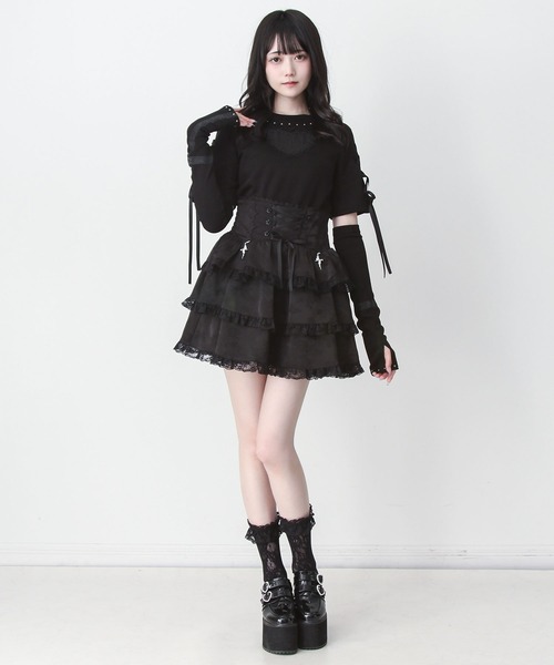 DearMyLove(ディアマイラブ)の「バラレースハート十字架刺レースアップアームカバー付きリブトップス(Tシャツ/カットソー・レディース・グレー/ボルドー/ブラック・MEDIUM/3L/LARGE)」の8枚目の写真