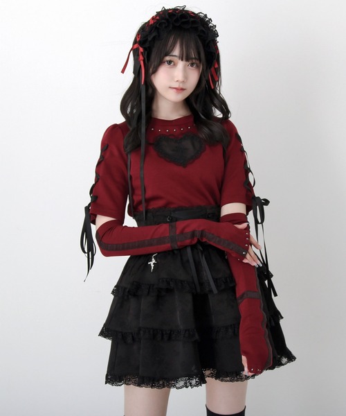 DearMyLove(ディアマイラブ)の「バラレースハート十字架刺レースアップアームカバー付きリブトップス(Tシャツ/カットソー・レディース・グレー/ボルドー/ブラック・MEDIUM/3L/LARGE)」の13枚目の写真