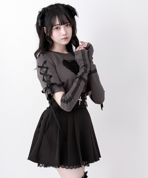 DearMyLove(ディアマイラブ)の「バラレースハート十字架刺レースアップアームカバー付きリブトップス(Tシャツ/カットソー・レディース・グレー/ボルドー/ブラック・MEDIUM/3L/LARGE)」の14枚目の写真