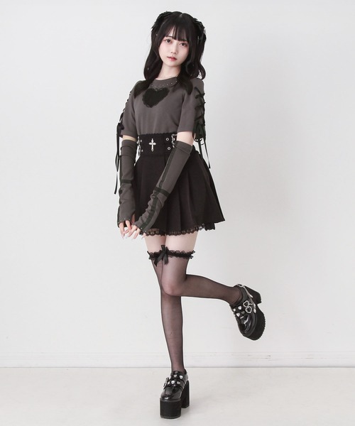 DearMyLove(ディアマイラブ)の「バラレースハート十字架刺レースアップアームカバー付きリブトップス(Tシャツ/カットソー・レディース・グレー/ボルドー/ブラック・MEDIUM/3L/LARGE)」の15枚目の写真