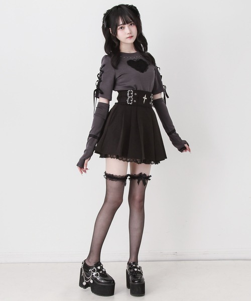 DearMyLove(ディアマイラブ)の「バラレースハート十字架刺レースアップアームカバー付きリブトップス(Tシャツ/カットソー・レディース・グレー/ボルドー/ブラック・MEDIUM/3L/LARGE)」の18枚目の写真