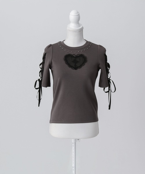 DearMyLove(ディアマイラブ)の「バラレースハート十字架刺レースアップアームカバー付きリブトップス(Tシャツ/カットソー・レディース・グレー/ボルドー/ブラック・MEDIUM/3L/LARGE)」の19枚目の写真