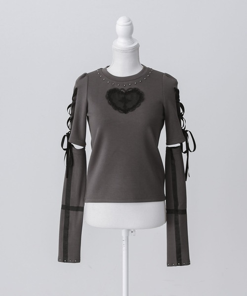 DearMyLove(ディアマイラブ)の「バラレースハート十字架刺レースアップアームカバー付きリブトップス(Tシャツ/カットソー・レディース・グレー/ボルドー/ブラック・MEDIUM/3L/LARGE)」の20枚目の写真