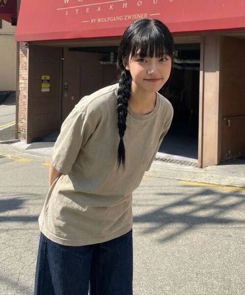 BASIC LABEL（ベーシックラベル）の「Bes Pigment-Dyed Short-Sleeve T-shirt 5 Color [BLSF_1001]（Tシャツ/カットソー・レディース・グレー/グリーン/ベージュ/チャコール/スカイブルー・SMALL/MEDIUM/LARGE/X-LARGE）」の11枚目の写真
