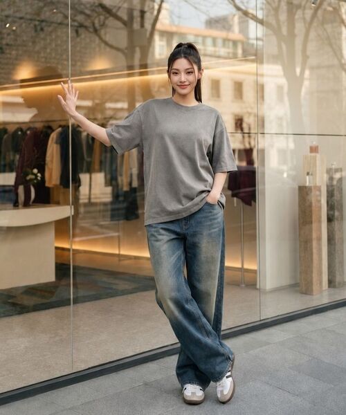 BASIC LABEL（ベーシックラベル）の「Bes Pigment-Dyed Short-Sleeve T-shirt 5 Color [BLSF_1001]（Tシャツ/カットソー・レディース・グレー/グリーン/ベージュ/チャコール/スカイブルー・SMALL/MEDIUM/LARGE/X-LARGE）」の13枚目の写真