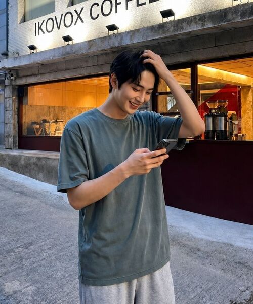 BASIC LABEL（ベーシックラベル）の「Bes Pigment-Dyed Short-Sleeve T-shirt 5 Color [BLSF_1001]（Tシャツ/カットソー・レディース・グレー/グリーン/ベージュ/チャコール/スカイブルー・SMALL/MEDIUM/LARGE/X-LARGE）」の15枚目の写真