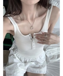 前ハーフボタン U ネックタンクトップ