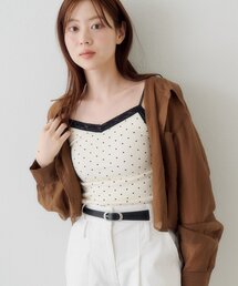 【レース&無地】カップ付きレースドットキャミ
