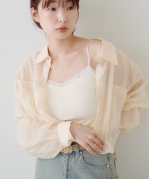 【レース&無地】カップ付きレースドットキャミ