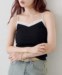 【レース&無地】カップ付きレースドットキャミ