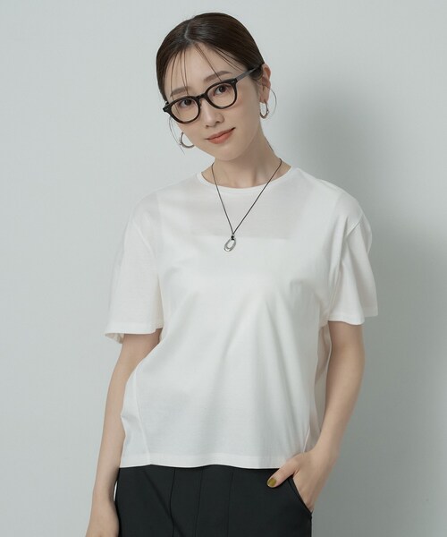 UNTITLED（アンタイトル）の「【汗染み防止/接触冷感】ドルマンプルオーバー（Tシャツ/カットソー・レディース・グリーン/ホワイト/ブラック/キャメル/ピンク/パープル・48/50/00/02/04/44）」の8枚目の写真