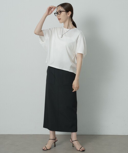 UNTITLED（アンタイトル）の「【汗染み防止/接触冷感】ドルマンプルオーバー（Tシャツ/カットソー・レディース・グリーン/ホワイト/ブラック/キャメル/ピンク/パープル・48/50/00/02/04/44）」の9枚目の写真