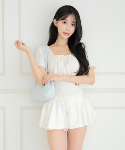 ALLuRing ChaRm(アリュリングチャーム)の「Square Ribbon Knit Blouse / スクエアリボンニットブラウス(シャツ/ブラウス・レディース・ブラック/ホワイト/グレー/ピンク・FREE)」の6枚目の写真