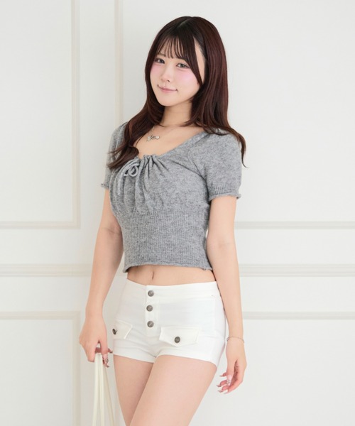 ALLuRing ChaRm(アリュリングチャーム)の「Square Ribbon Knit Blouse / スクエアリボンニットブラウス(シャツ/ブラウス・レディース・ブラック/ホワイト/グレー/ピンク・FREE)」の15枚目の写真