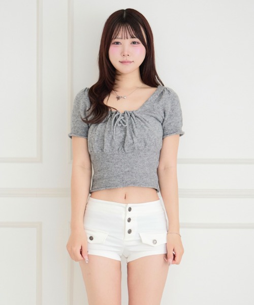 ALLuRing ChaRm(アリュリングチャーム)の「Square Ribbon Knit Blouse / スクエアリボンニットブラウス(シャツ/ブラウス・レディース・ブラック/ホワイト/グレー/ピンク・FREE)」の14枚目の写真