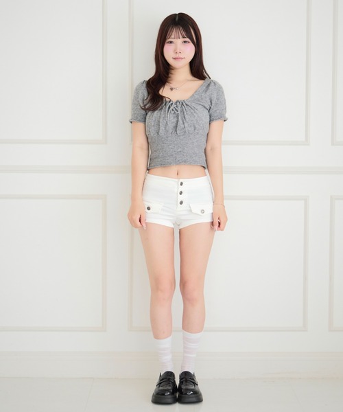 ALLuRing ChaRm(アリュリングチャーム)の「Square Ribbon Knit Blouse / スクエアリボンニットブラウス(シャツ/ブラウス・レディース・ブラック/ホワイト/グレー/ピンク・FREE)」の17枚目の写真