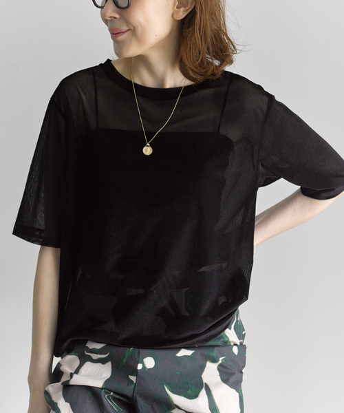 VERMEIL par iena(ヴェルメイユパーイエナ)の「ベロアメッシュプルオーバー(Tシャツ/カットソー・レディース・ブラック/ベージュ系その他・FREE)」の6枚目の写真