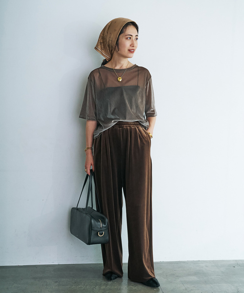 VERMEIL par iena(ヴェルメイユパーイエナ)の「ベロアメッシュプルオーバー(Tシャツ/カットソー・レディース・ブラック/ベージュ系その他・FREE)」の8枚目の写真
