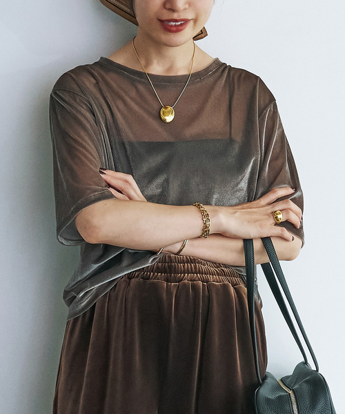 VERMEIL par iena(ヴェルメイユパーイエナ)の「ベロアメッシュプルオーバー(Tシャツ/カットソー・レディース・ブラック/ベージュ系その他・FREE)」の9枚目の写真