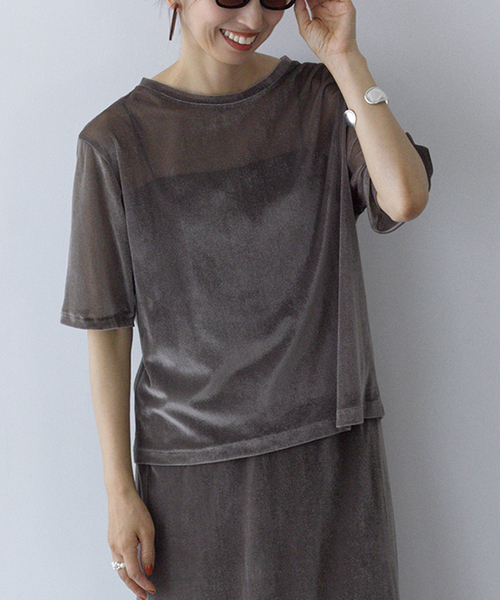 VERMEIL par iena(ヴェルメイユパーイエナ)の「ベロアメッシュプルオーバー(Tシャツ/カットソー・レディース・ブラック/ベージュ系その他・FREE)」の11枚目の写真