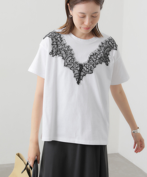 SLOBE IENA(スローブイエナ)の「アイラッシュレースTシャツ(Tシャツ/カットソー・レディース・ホワイト/グレー/ブラック・FREE)」の10枚目の写真