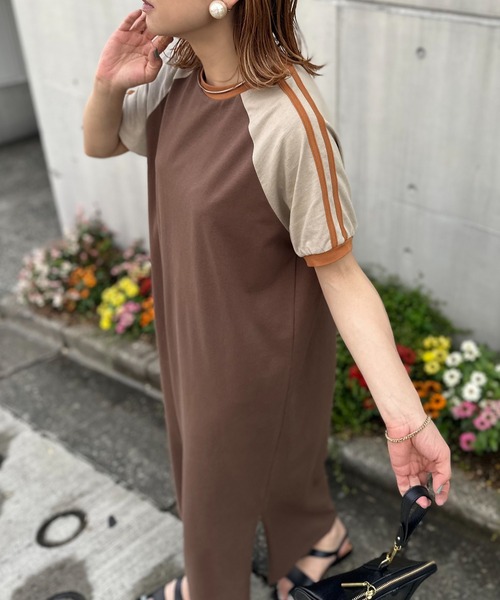 mi via loca（ミヴィアロカ）の「Vintageライク配色ラインワンピース（ワンピース・レディース・グリーン/ブラウン/グレー・FREE）」の14枚目の写真