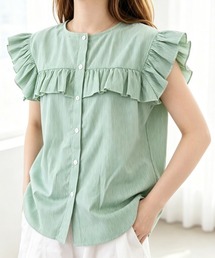 レディースフリルブラウス 半袖シャツ夏服